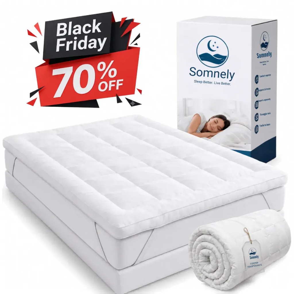 Topper Somnely posizionato sul letto matrimoniale